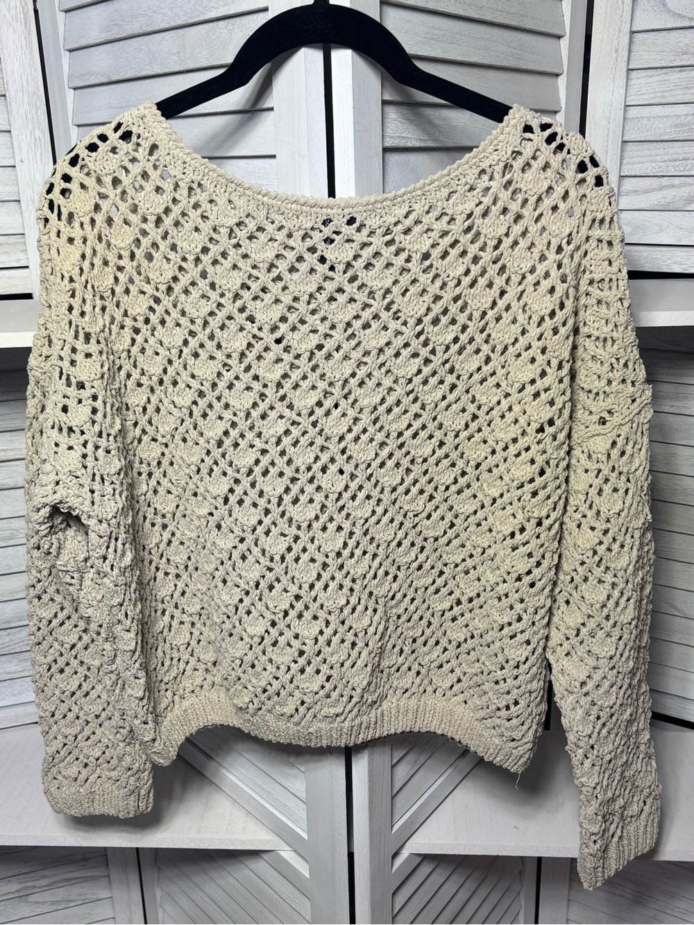 Moon & Madison Crochet Open Knit Sweater Large Cream Boho